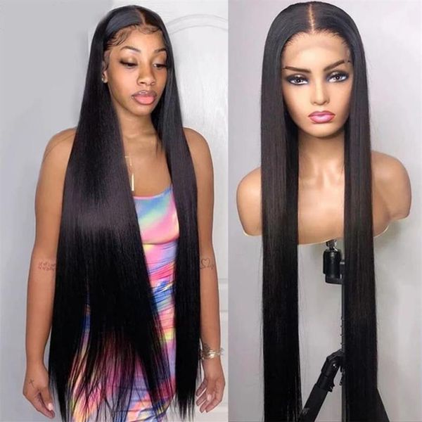 

synthetic wigs 28inch lace front wig straight hair hd transparent natural black color middle part for women fashion319r