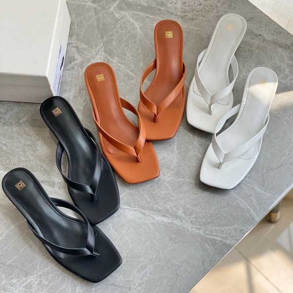 

new toteme kitten heel mage feet clamping slippers middle heel leather casual and comfortable thin heel flip-flops