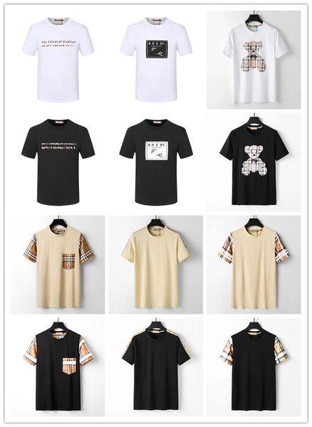 

mens wear brand senior designer casual tshirt black and white beige check pure cotton breathable slim casual shirt for men and women with th, White;black
