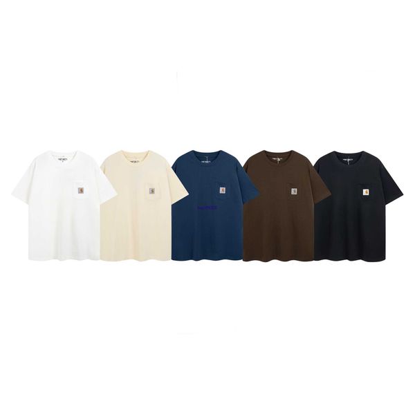 

new men's and women's fashion t-shirt high street brand carhart mountain pocket round neck couple loose short sleeve xb3c, White