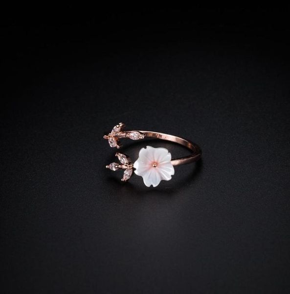

1pc rose gold sakura flowers zircon branches shell flowers open ring charming cherry blossom adjustable rings women039s jewelry9547141, Golden;silver