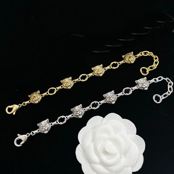 

retro gold tiger head bracelets charm chain bracelet for woman and man plated silver chain vintage bangles brass material jewelry holiday gi, Black