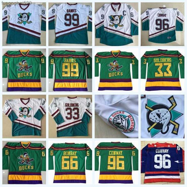 

96 charlie conway the mighty ducks moive hockey jersey 33 greg goldberg 99 adam banks 66 gordon bombay 44 reed instock double stitched, Black;red