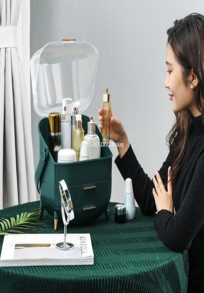 

jewelry pouches bags makeup organizer cosmetic storage box holder with dust cover portable handle dustproof for bathroom coun8273584, Pink;blue