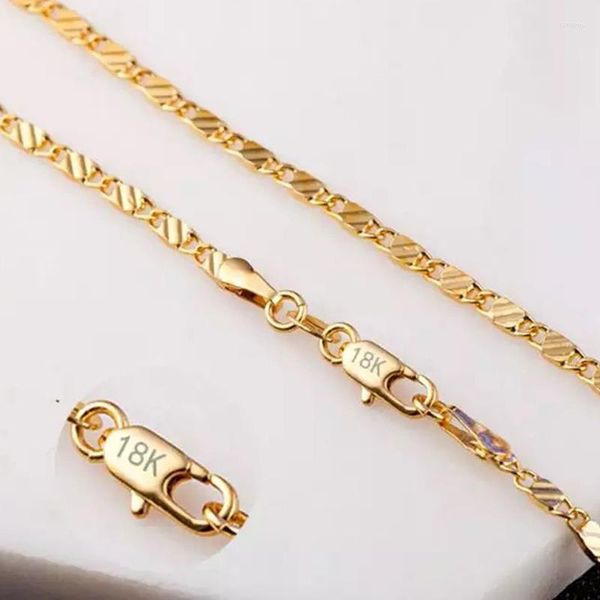 

chains fashion 18k gold necklace 2mm 16/18/20/22/24/26/28/30 inch side chain for women men jewelry silver