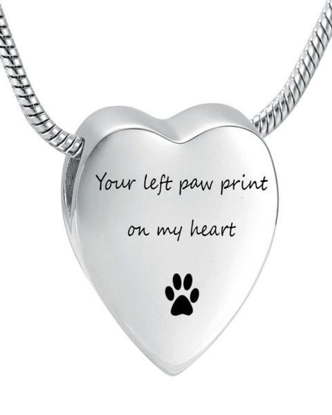

lhp197 custom engrave stainless steel heart urn necklaces pet dog paw print cremation necklace memorial pendant ashes8826530, Silver