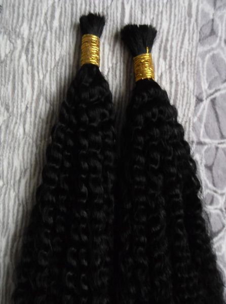 

human braiding hair bulk 2 pcs no weft human hair bulk for braiding 200g afro kinky curly hair bulk7117971, Black