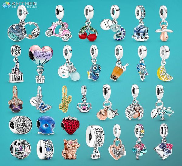 

925 silver fit charm 925 bracelet pansy lemon ocs fish conch murano glass turtles charms set pendant diy fine beads jewelry9177926, Bronze;silver
