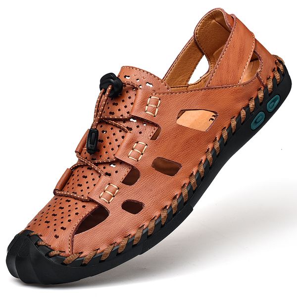 

sandals fashion summer beach breathable and comfortable men's gladiator sandals genuine leather men's sandals plus size 38-48 2307, Black