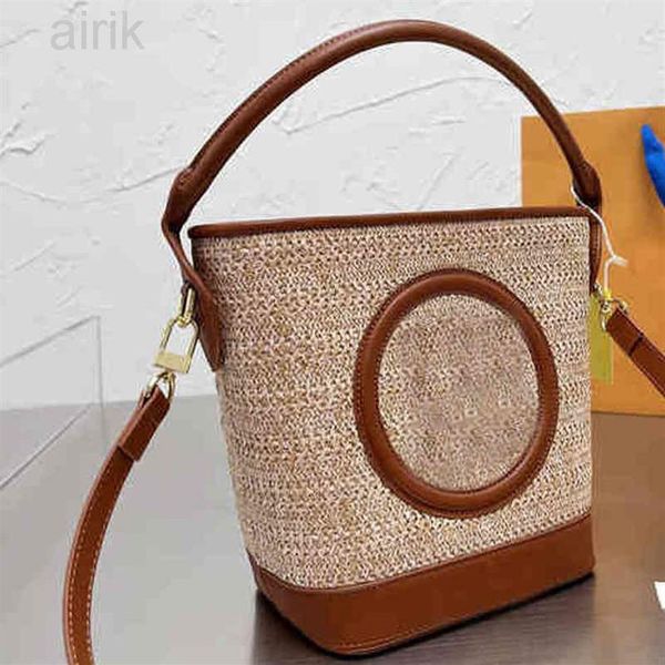 

beach straw buckets bags summer casual rattan women handbags wicker woven leather tote large capacity lady crossbody travel purse 273j