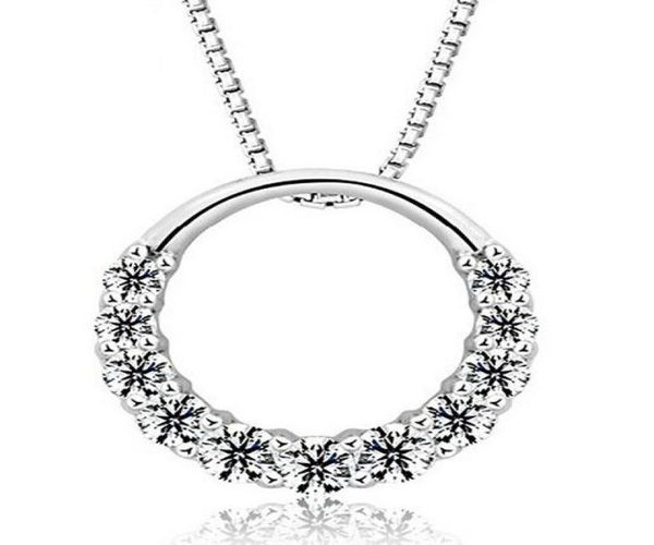 

925 sterling silver pendant necklace woman 11pcs zirconia crystal 12cm12cm round ring pendant water necklace 6197575