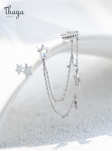 

thaya silver color star dangle earring for women with chain light purple crytals earrings elegant fine jewelry 2202148118076