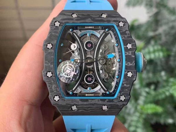 

designer men wrist watches superb rm53-01 real tourbillon watch 5y12 fully automatic mechanical movement sapphire mirror ntpt carbon fiber c, Slivery;brown