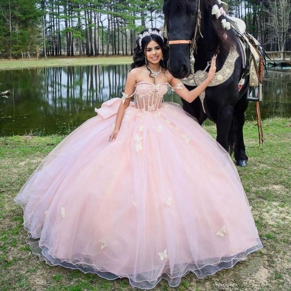 

pink princess sweetheart quinceanera dresses girls ball gown lace bow tull ball gown sweet vestido de 15 anos, Blue;red