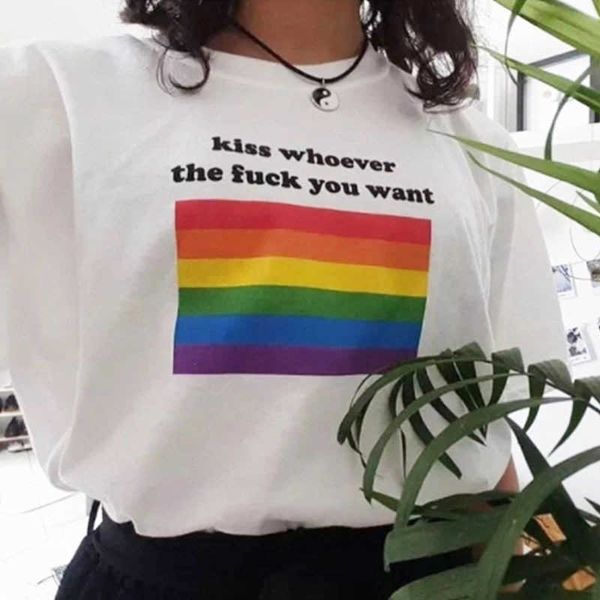 

summer harajuku personalized rainbow letter printing leisure large short sleeve women's blouse women's t-shirt, White