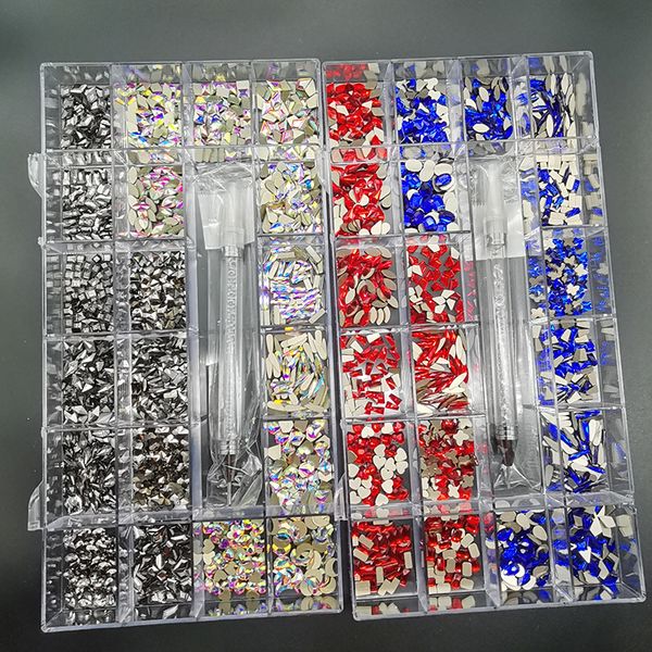 

nail art decorations luxury shiny diamond nail art crystal decorative set ab glass 1 piece pick up pen mesh box 21 shaped approximately 2800, Silver;gold