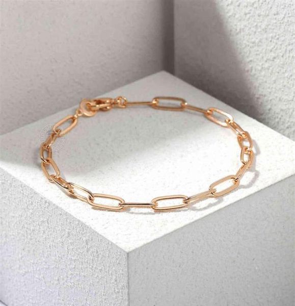 

4mm womens girls paperclip rolo link bracelet 585 rose gold filled chain fashion jewelry accessories gifts 20cm dcb60299p3204297, Golden;silver