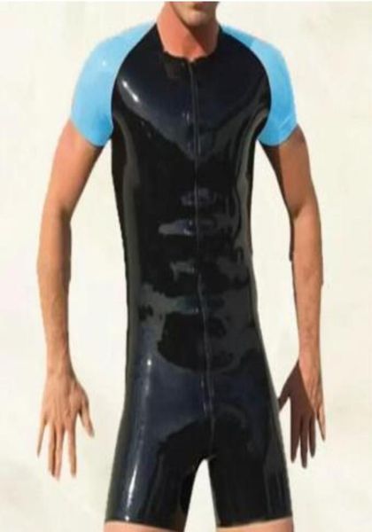 

pvc faux leather catsuit costumes lake blue and black mens tights bodysuit simple jumpsuits cool suit 3ways front zipper to ass2472158
