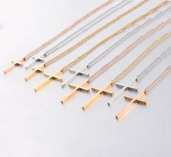 

pendant necklaces trendy stainless steel simple cross pendants for women men fashion jewelry gifts rose gold silver color7215834