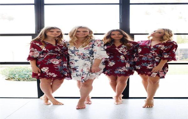 

silk satin wedding robes personalized glitter print short bathrobe bridesmaid sleepwear kimono floral print pajamas summer night l7167532, White;pink