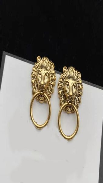 

luxury designer vintage 14k gold plated charm lion head earrings women party fashion jewelry6401228, Golden
