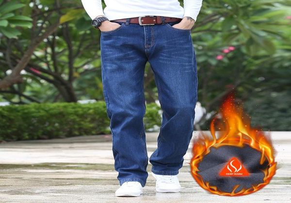 

men039s jeans warm fleece velet men denim big size 40 42 44 winter male thicken black jean pants mens loose high waist spring t7186603, Blue