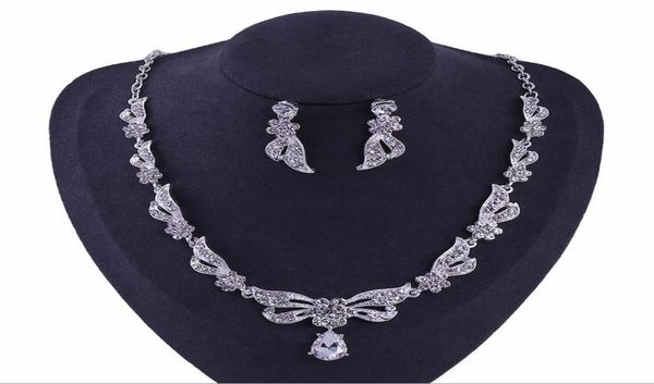 

fashion women rhinestone pendant statement necklace earrings sets jewelry set fashion jewelry bridal wedding dress jewelry sets2258012, Silver