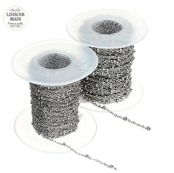 

10 yardsroll 2mm 3mm width silver tone stainless steel rolo link chain ball beaded satellite jewelry chains for jewelry making4688017