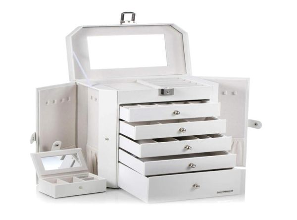 

jewelry boxes baims extra large box organizer case faux leather with small travel case mirror display holder for bracelet beads je5546392, Black;white