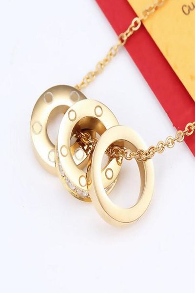 

2021 titanium steel silver full zircon love pendants necklace three circles screw pattern women rose gold couple jewelry wedding g3137228