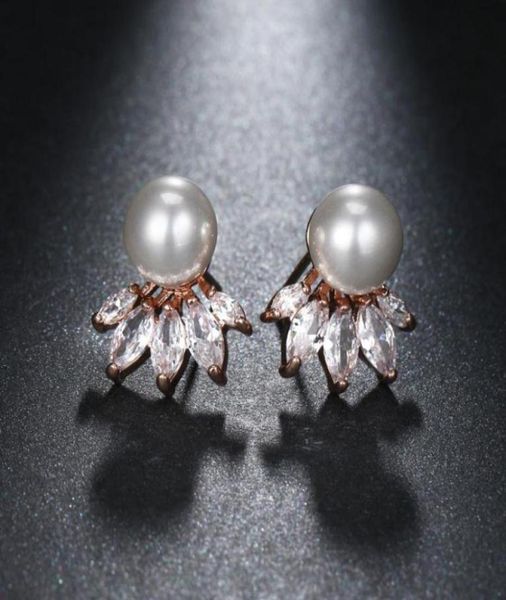 

fashion cute exquisite flower stud pearl crystal earings studs white zircon for women jewelry wedding party gifts13525979688941, Golden;silver