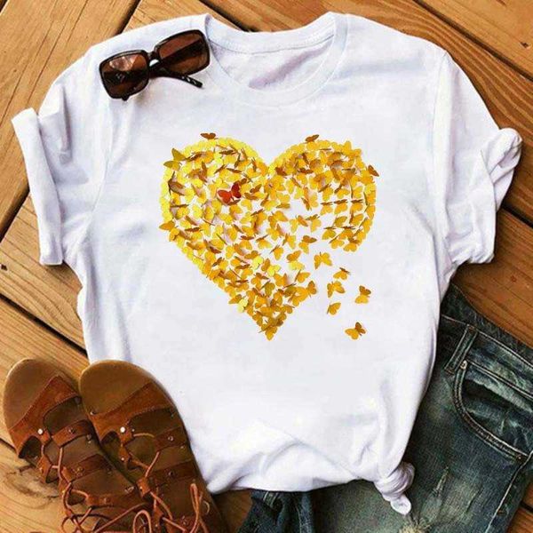 

summer new short sleeve love print pattern short sleeve women's t-shirt, White