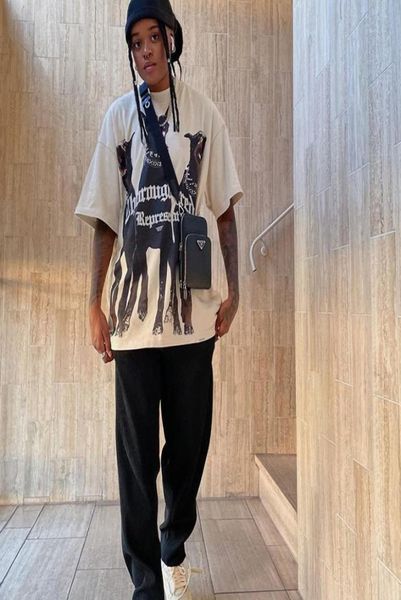 

2022 men's and women's t shirt doberman hound print vintage washed vintage high street loose short sleeve t-shirt3394720, White;black