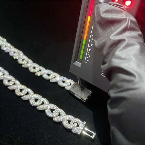 

wholesale moissanite cuban chain hip hop jewelry iced out moissanite diamond s925 sliver 12mm width miami cuban link chain, Silver