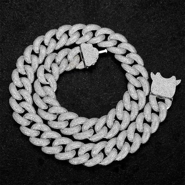 

new hip hop spring buckle zircon necklace 20mm width full drill iced out cuba chain for men, Silver