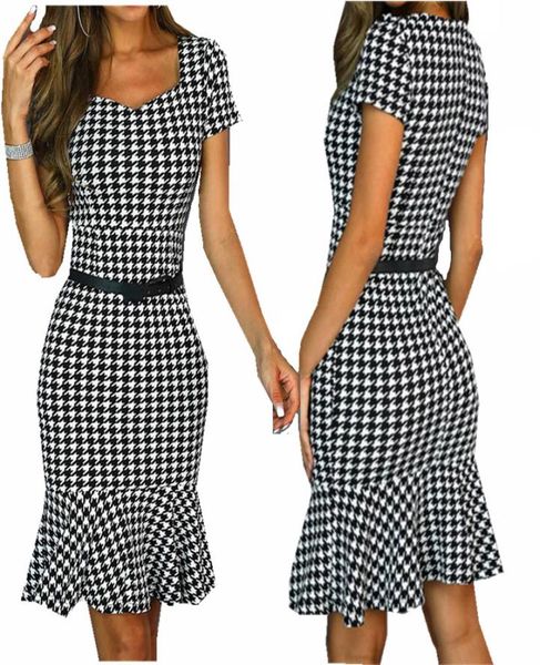 

women vintage wear to work elegant vestidos business party bodycon sheath office ruffle female dress plover case mermaid tunic bod4243352, Black;gray