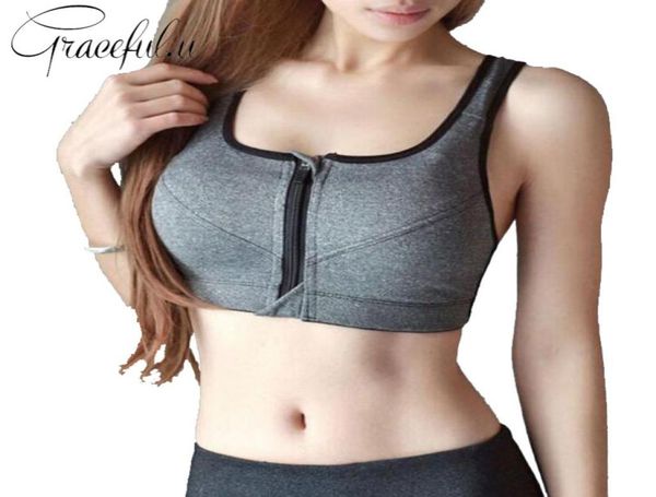 

plus size sports bra zipper front padded push up shockproof yoga bra gym running fitness women sports vest 2xl5xl5700565, White;black