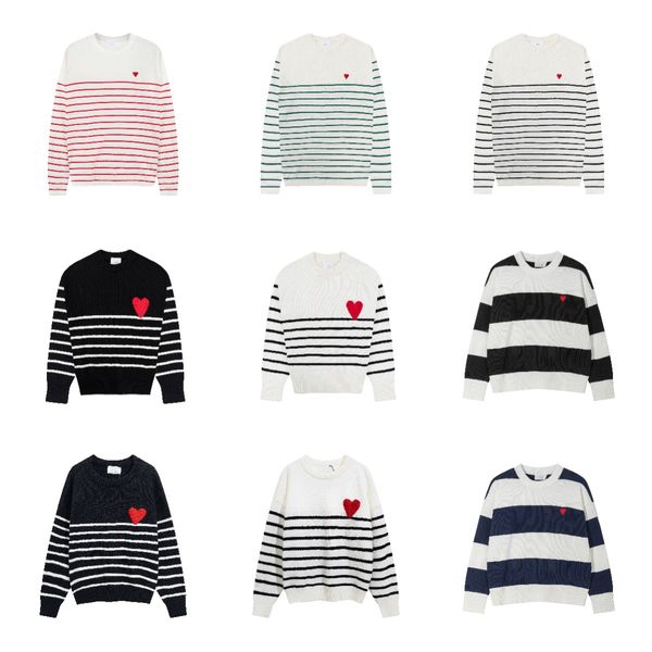 

fashion amisweater paris sweater mens designer knitted shirts long sleeve french high street embroidered a heart pattern round neck knitwear, White;black