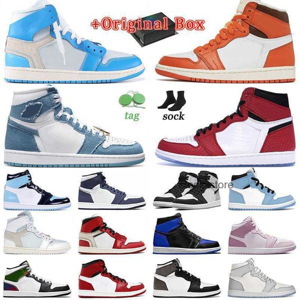 

designer basketball shoes wholesale jumpman1 1s with box original origin story heat-reactive unc patent bred wolf grey midnight navy a ma ma, Black