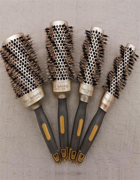 

hair brushes 4 size hairdresser brush barrel round comb with boar bristle ceramic ionic curling barber 20526774398, Silver