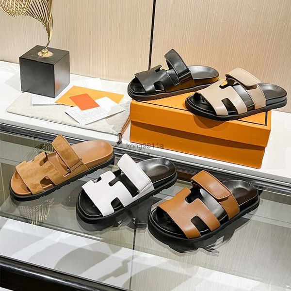 

oran slides chypre leather sandals luxury suede 100% real leather size eu35-47 naturel men women designer slippers cuir summer with box sand, Black
