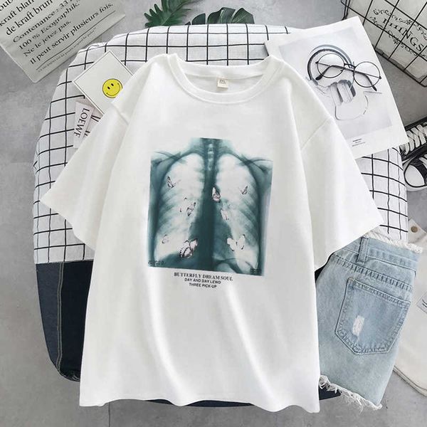 

2021 summer new ribs skull pullover korean gothic short sleeve t-shirt cool, White