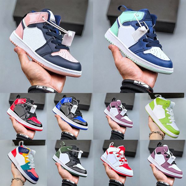 

outdoor athletic basketball shoes sneakers infants 1s toddler patent bred chicago university blue obsidian unc grey fog dark mocha pink wolf, White;red