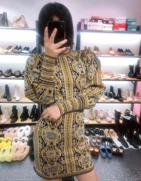 

2020 new design european fashion women039s lantern long sleeve baroque floral jacquard weave bodycon tunic short dress plus siz8735618, White;black
