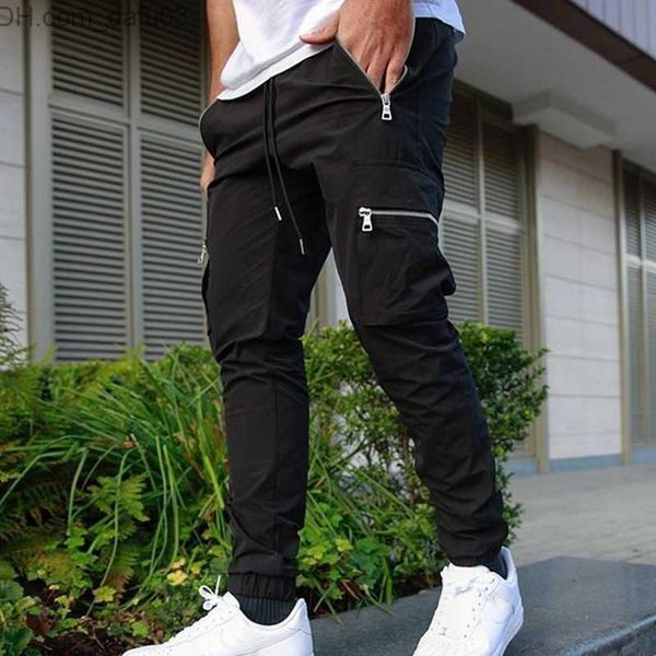 

men's pants cargo harem pants men streetwear multi pockets trousers casual track pants bodybuilding sweatpants fashion harajuku mens pa, Black