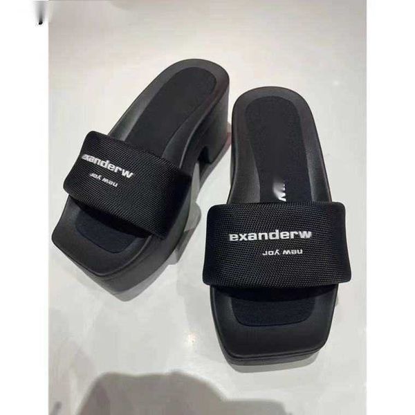 

designer 2023 summer new indoor anti-skid slipper sandals women's high heels aw king thick soled slippers appear thin and tall size 34-, Black