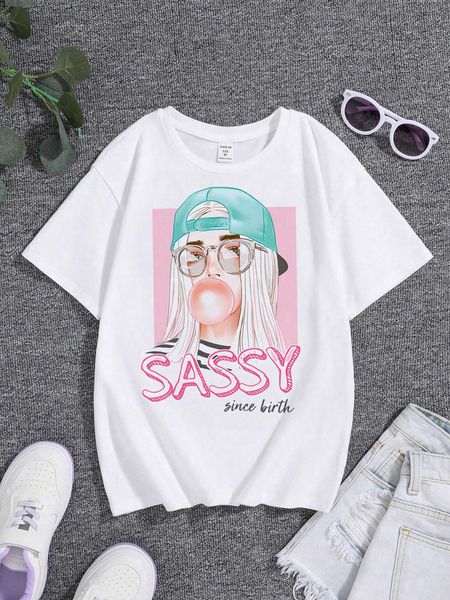 

new girls figure letter graphic tee, White