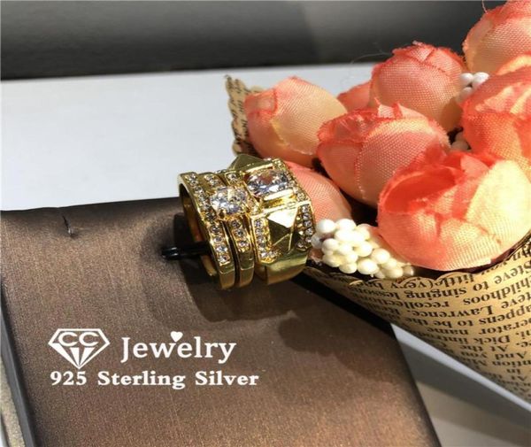 

wedding rings for women and men lovers039 set yellow gold color cubic zirconia engagement accessories jewelry 20955603273, Slivery;golden