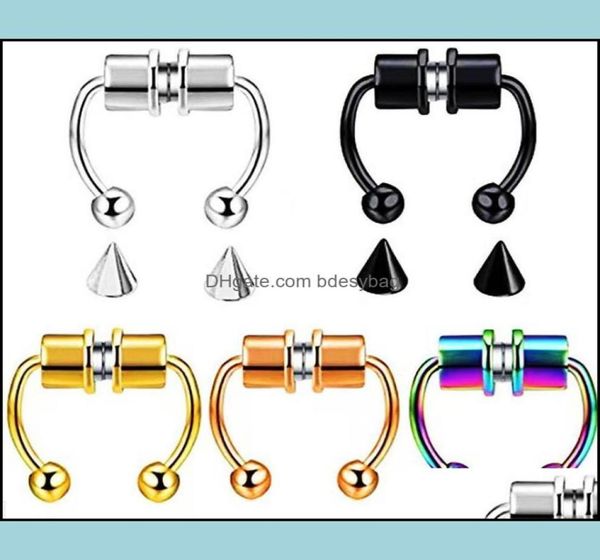 

nose rings studs body jewelry magnetic fake piercing ring alloy hoop septum for men women gifts drop delivery 2021 qm97j5722978, Silver
