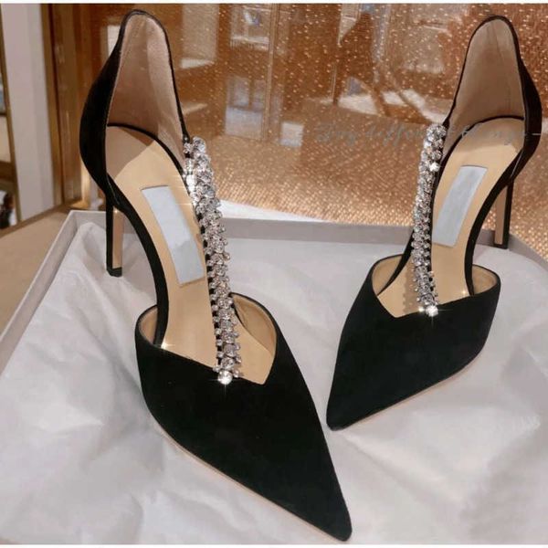 

woman high heel bee 85mm sandal dress pumps crystal strap embellishment pointed-toe sandals women pvc pumps lady slip on wedding bride luxur, Black